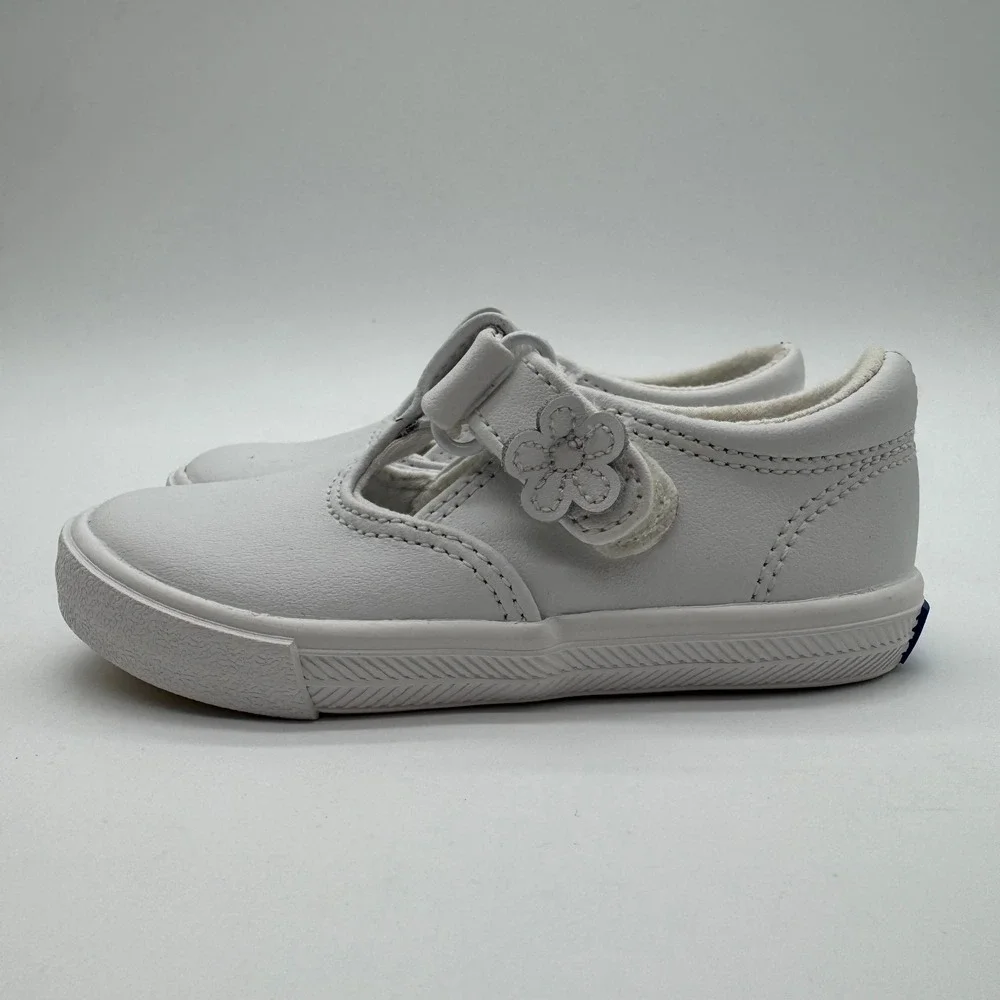Keds Daphne White Leather T-Strap Flower Sneaker Mary Jane KT30057 Kids Size 6M